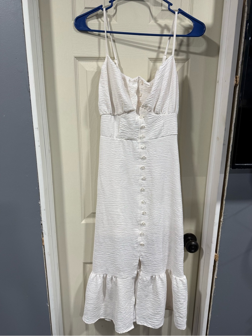 No Boundaries White Button-Front Spaghetti Strap Midi Dress